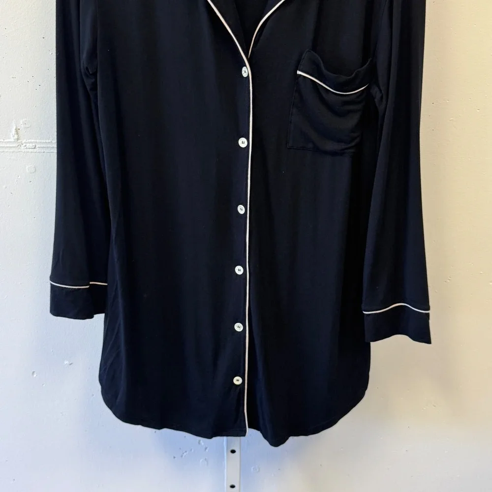 Eberjey Gisele Long Sleeve Sleep Shirt Navy Blue Modal Spandex XS Buttery Soft